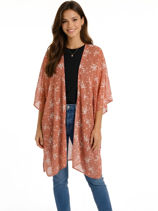American Eagle Outfitters Accessories - American Eagle Outfitters Burnt Orange Floral Sheer Boho Kimono One Size